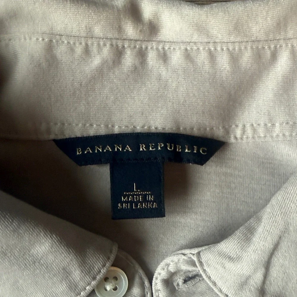 Banana Republic Mens Long Sleeve Polo Shirt Beige Casual Button Up Size L‎